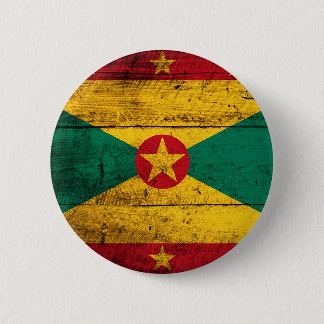 Old Wooden Grenada Flag 2 Inch Round Button (Front)