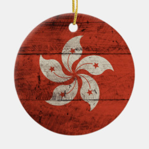Old Wooden Hong Kong Flag Ceramic Ornament