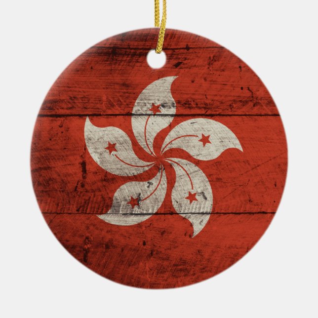 Old Wooden Hong Kong Flag Ceramic Ornament (Front)