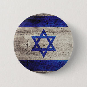 Old Wooden Israel Flag 2 Inch Round Button