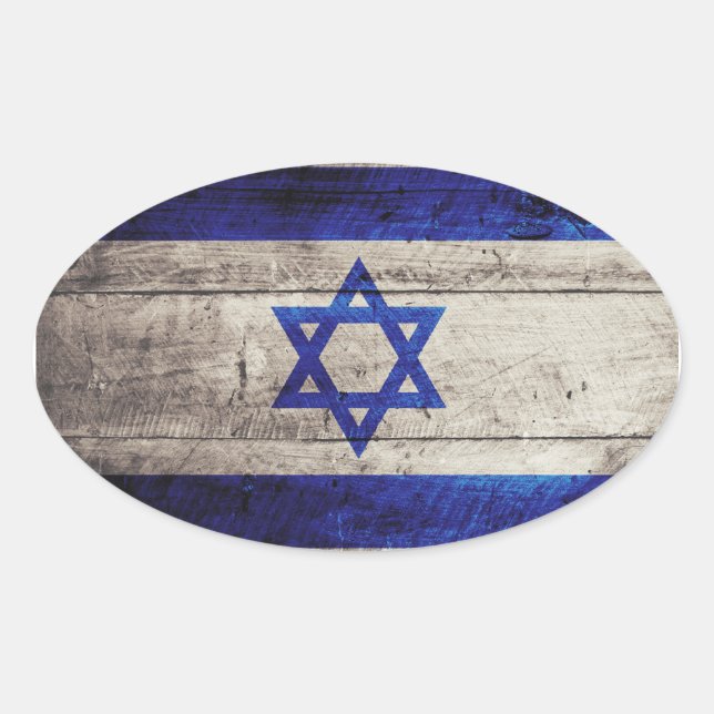 Old Wooden Israel Flag Oval Sticker (Front)