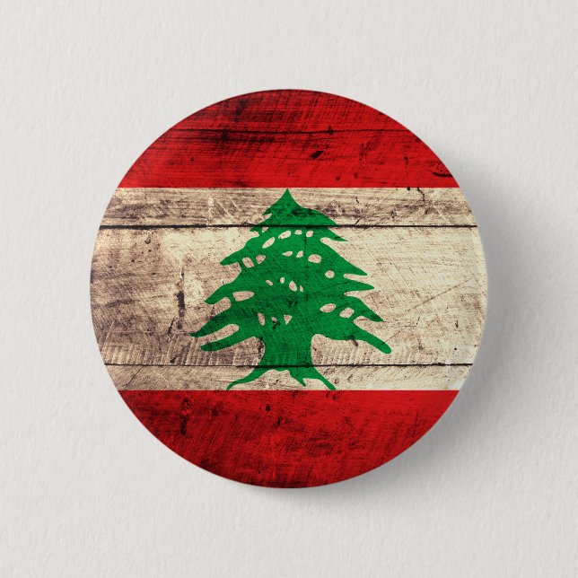 Old Wooden Labanon Flag 2 Inch Round Button (Front)