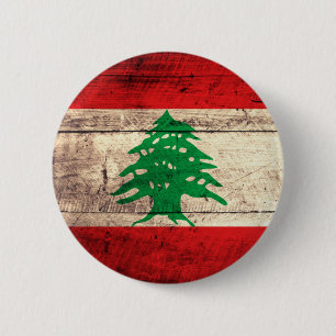 Old Wooden Labanon Flag 2 Inch Round Button