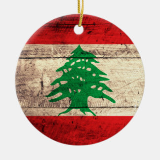 Old Wooden Labanon Flag Ceramic Ornament
