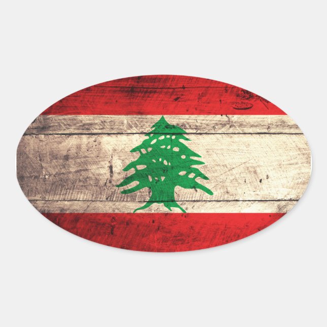 Old Wooden Labanon Flag Oval Sticker (Front)