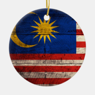 Old Wooden Malaysia Flag Ceramic Ornament