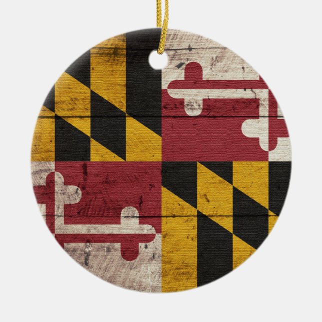 Old Wooden Maryland Flag Ceramic Ornament (Front)