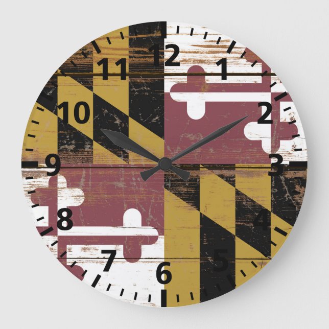 Old Wooden Maryland State Flag Large Clock (Front)