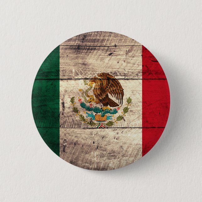 Old Wooden Mexico Flag 2 Inch Round Button (Front)