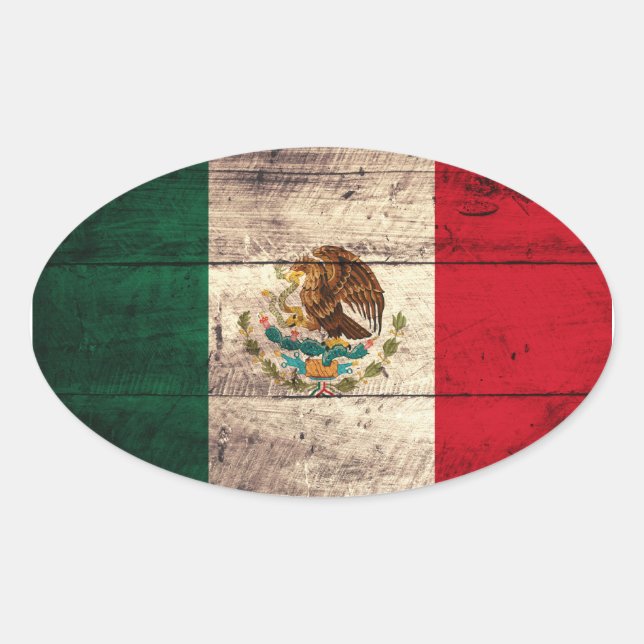 Old Wooden Mexico Flag Oval Sticker (Front)