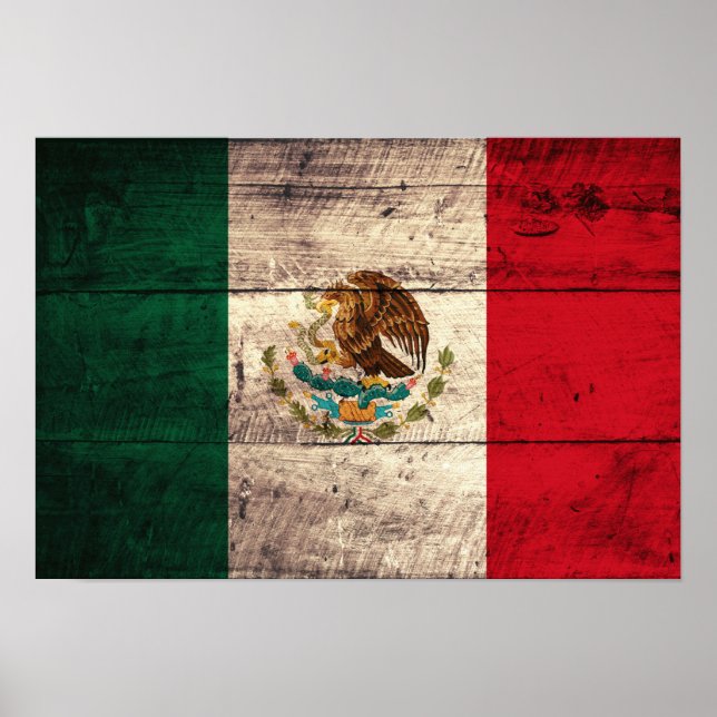 Old Wooden Mexico Flag Poster (Front)