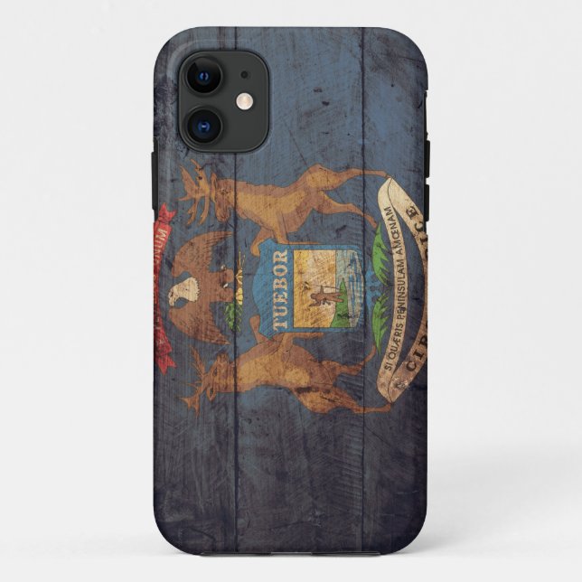 Old Wooden Michigan Flag; Case-Mate iPhone Case (Back)