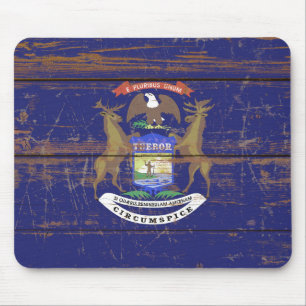 Old Wooden Michigan State Flag Mouse Pad