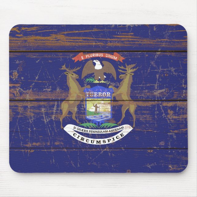 Old Wooden Michigan State Flag Mouse Pad (Front)