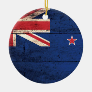 Old Wooden New Zealand Flag Ceramic Ornament