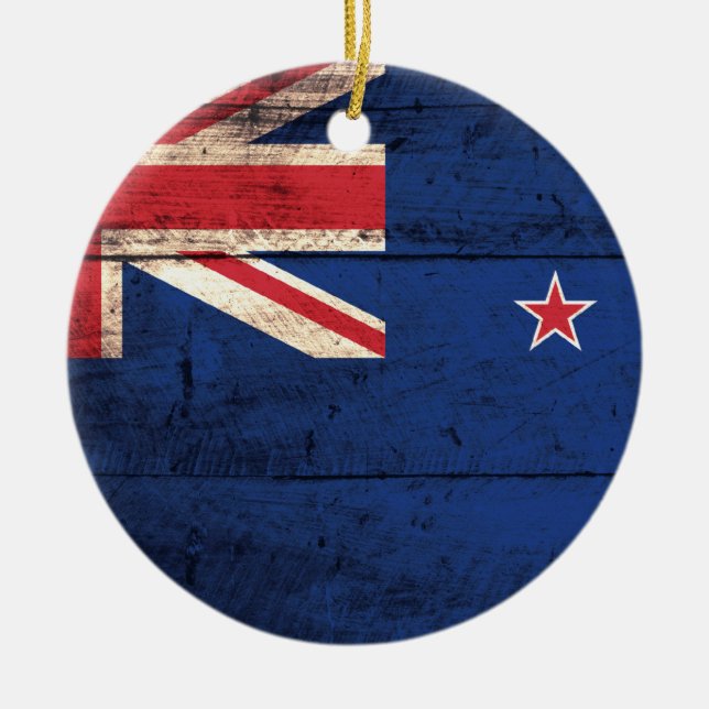 Old Wooden New Zealand Flag Ceramic Ornament (Front)