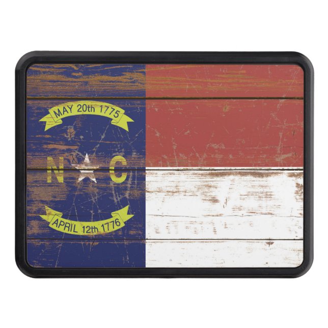 Old Wooden North Carolina State Flag Trailer Hitch Cover (Front)