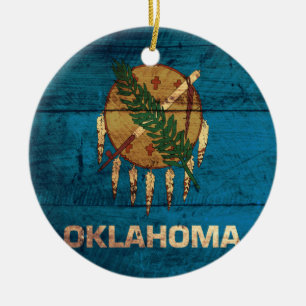 Old Wooden Oklahoma Flag; Ceramic Ornament