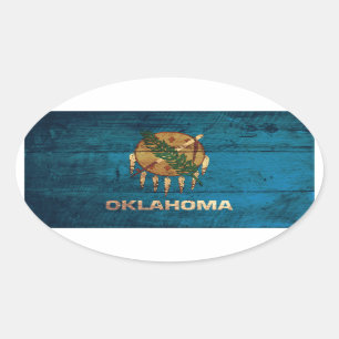 Old Wooden Oklahoma Flag; Oval Sticker