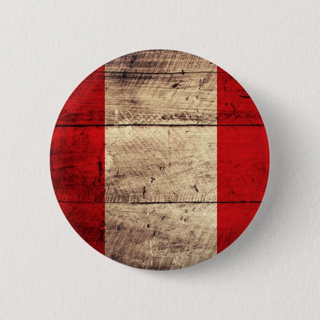 Old Wooden Peru Flag 2 Inch Round Button (Front)