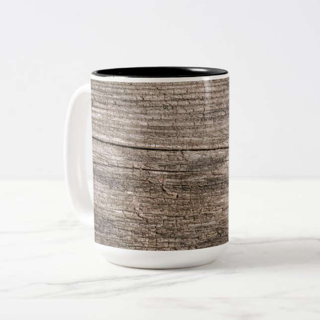 Old wooden planks Two-Tone coffee mug (Front Left)