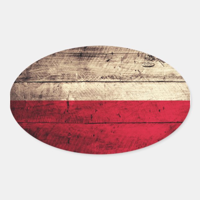Old Wooden Poland Flag Oval Sticker (Front)