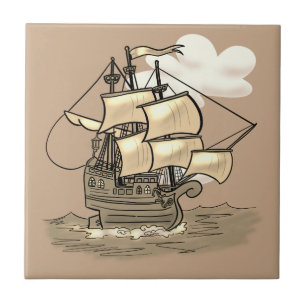 Old Wooden Sailing Ship Tile