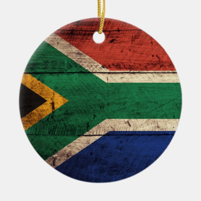 Old Wooden South Africa Flag Ceramic Ornament (Front)