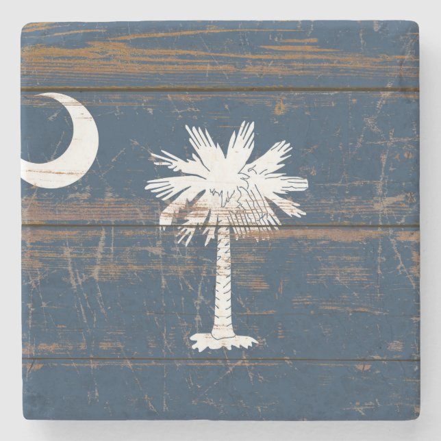 Old Wooden South Carolina State Flag Stone Coaster (Front)