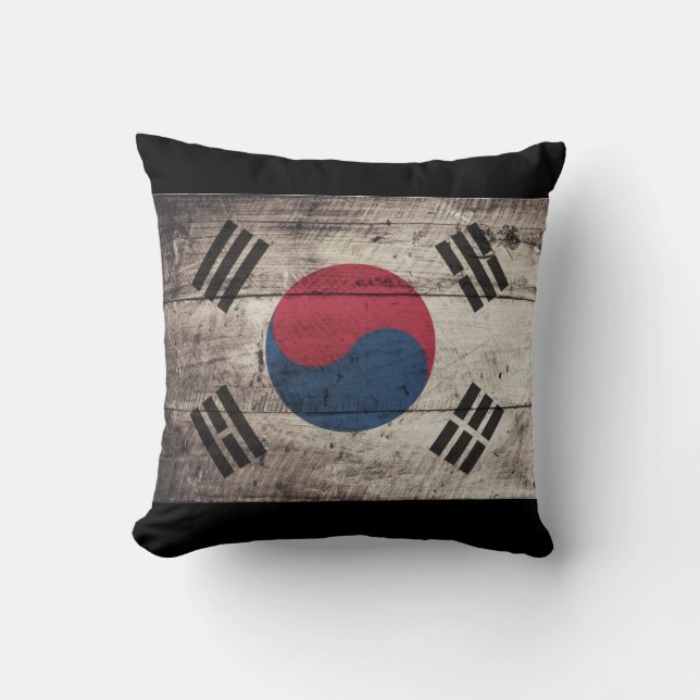 Old Wooden South Korea Flag Throw Pillow (Front)