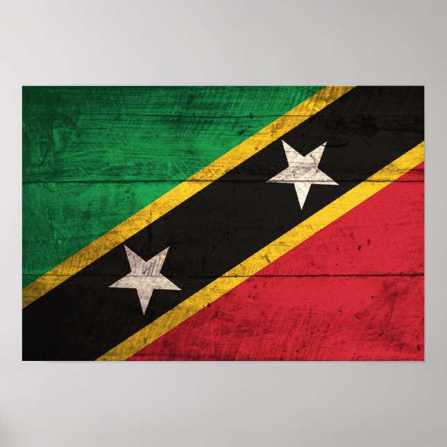 Old Wooden St. Kitts / Nevis Flag Poster (Front)