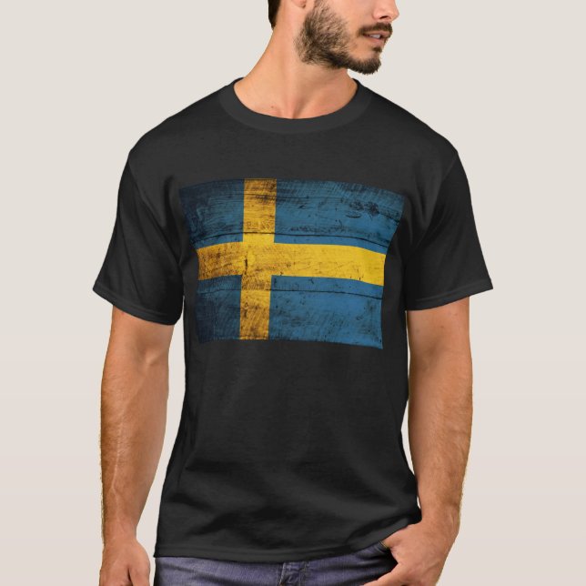 Old Wooden Sweden Flag; T-Shirt (Front)