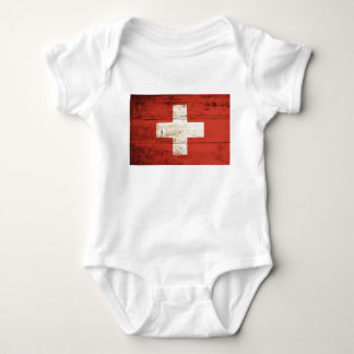 Old Wooden Swiss Flag Baby Bodysuit