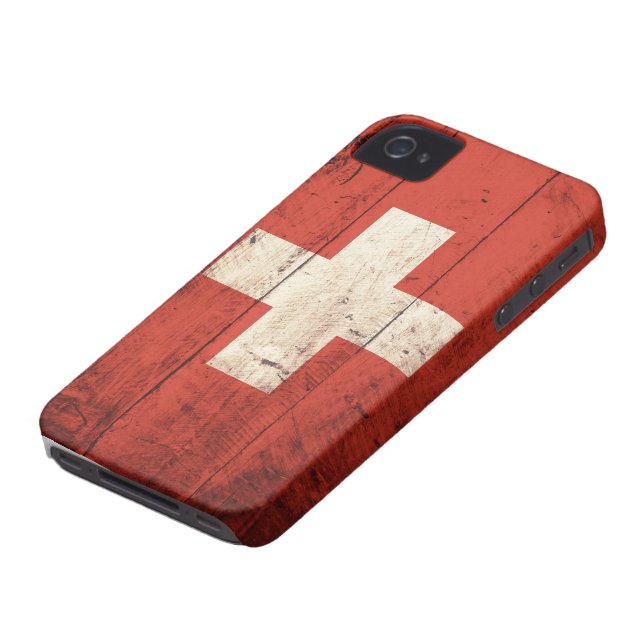 Old Wooden Swiss Flag Case-Mate iPhone Case (Bottom)