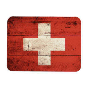 Old Wooden Swiss Flag Magnet