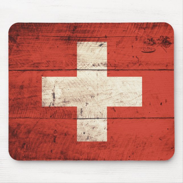 Old Wooden Swiss Flag Mouse Pad (Front)