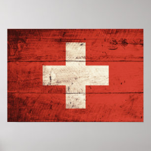 Old Wooden Swiss Flag Poster