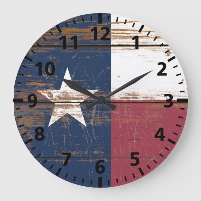 Old Wooden Texas State Flag Large Clock (Front)