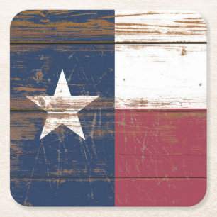 Old Wooden Texas State Flag Square Paper Coaster