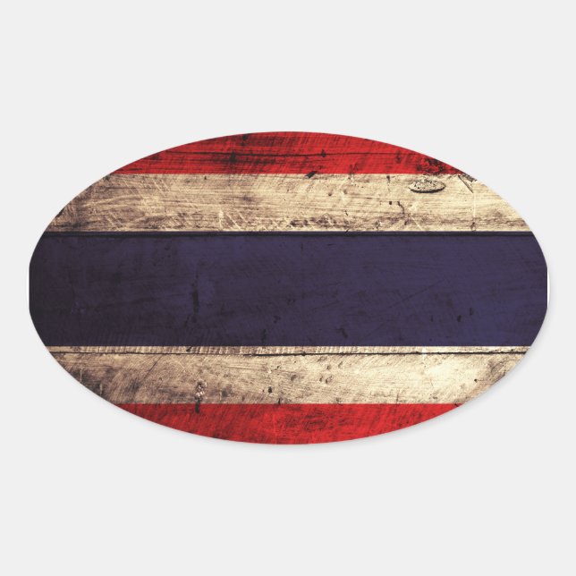 Old Wooden Thailand Flag Oval Sticker (Front)