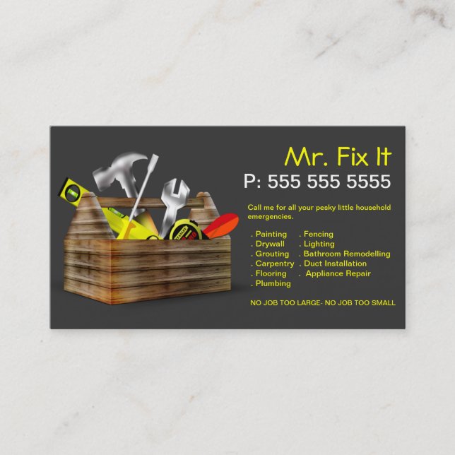 Old Wooden Toolbox Repair Handyman Business Card (Front)
