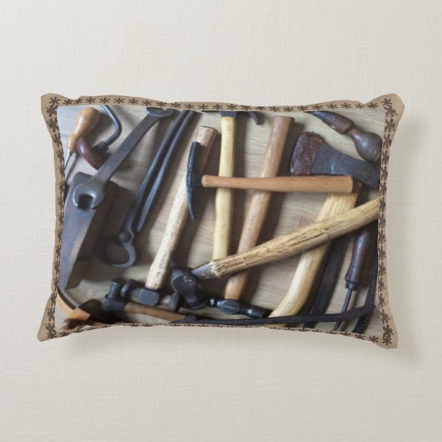 Old Wooden Tools Accent Pillow (Back)