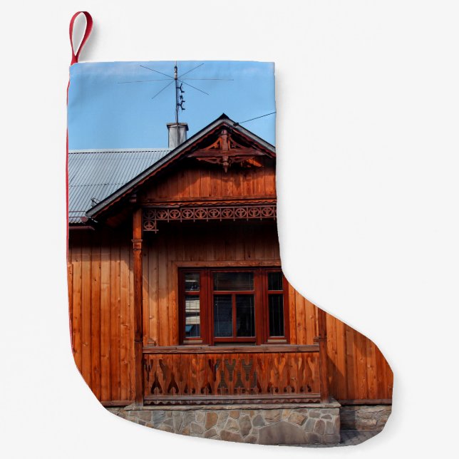 Old wooden traditional house accommodation, ancien small christmas stocking (Front)
