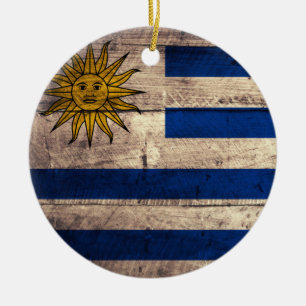 Old Wooden Uruguay Flag Ceramic Ornament