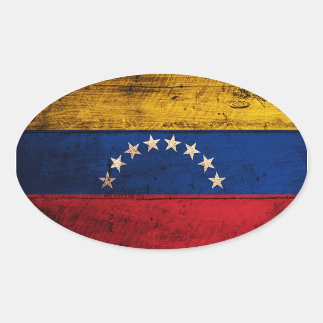 Old Wooden Venezuela Flag Oval Sticker (Front)