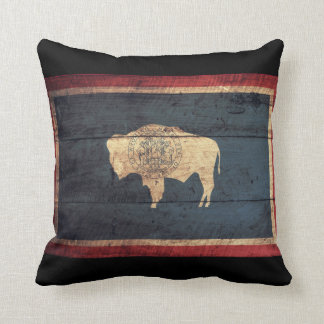 Old Wooden Wyoming Flag Throw Pillow