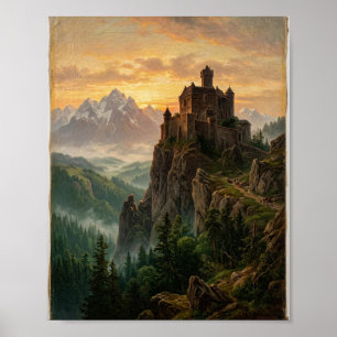Old World Alpine Castle Mountain Pass I Poster