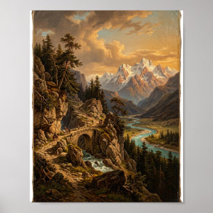 Old World Alpine Castle Mountain Pass II Poster