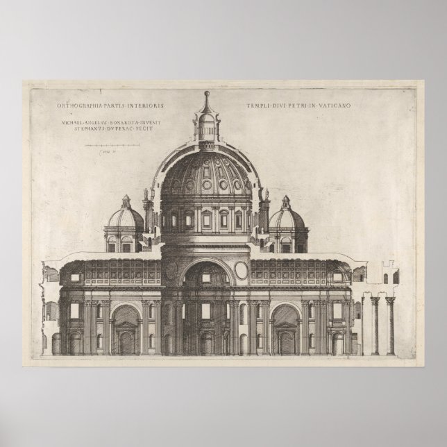 Old World Architecture Vatican Cathedral Drawing Poster (Front)