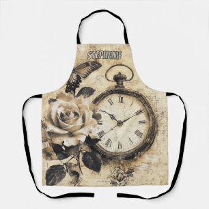 Old World Brown Botanical Compass Butterfly Apron